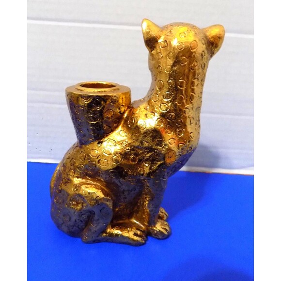 NEW Cheetah Leopard Taper Candle Holder Statue Figurine Wild Animal Cat Decor - Picture 4 of 7